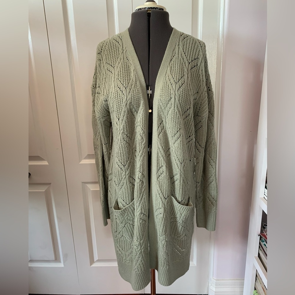 Pink Rose Sweater Cardigan In Sage Green Size Large